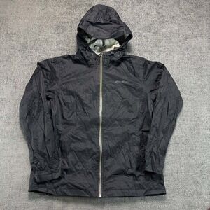 Eddie Bauer Rain Jacket Womens L Black Hooded Ripstop Outdoor Windbreaker